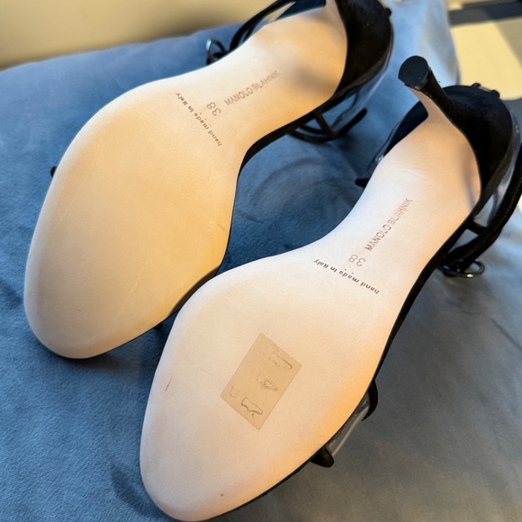 Manolo Blahnik Fersen 105 Suede & Vinyl Sandal, Black Size 38 - Picture 7 of 10